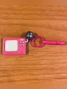 Vintage 1980s Plastic Bell Charm TV Television Sony 80s Necklace Hot Pink